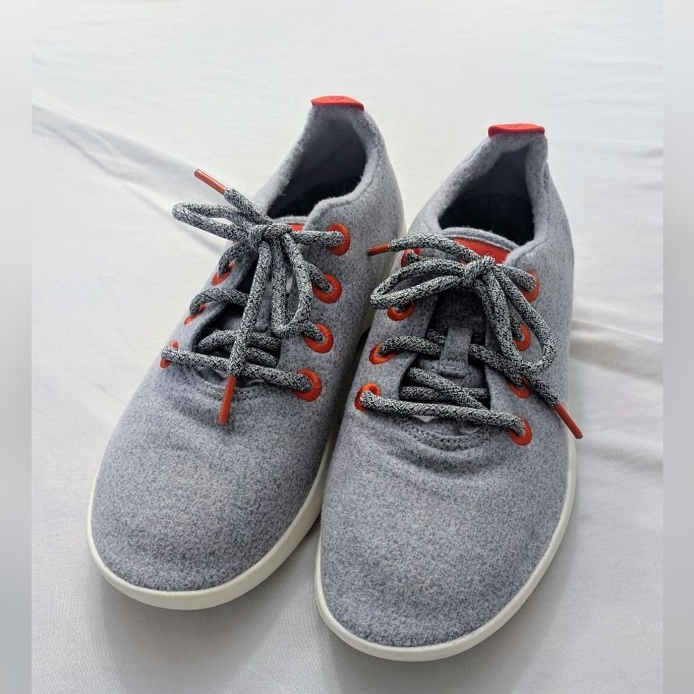 Allbirds Mens Wool Runners in Heather Gray with Orange Accents